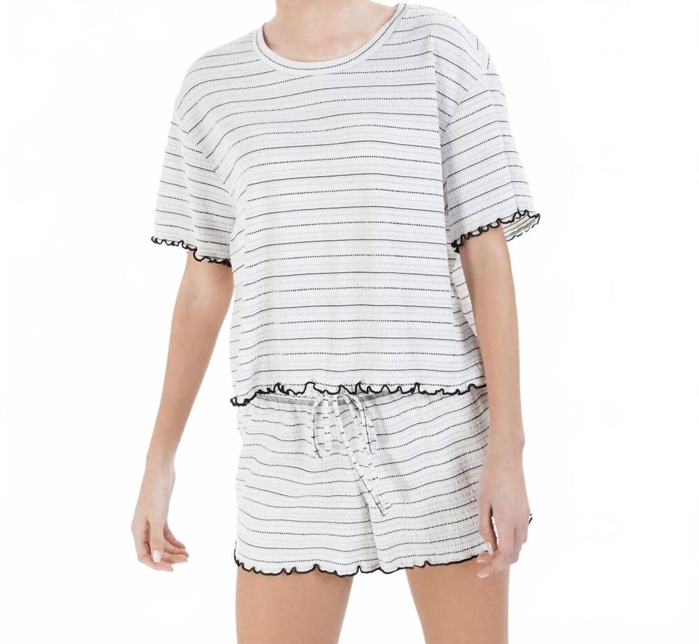 NEW JENNI BY JENNIFER MOORE sleepwear lettuce-edge pajama shorts set in seersuck
